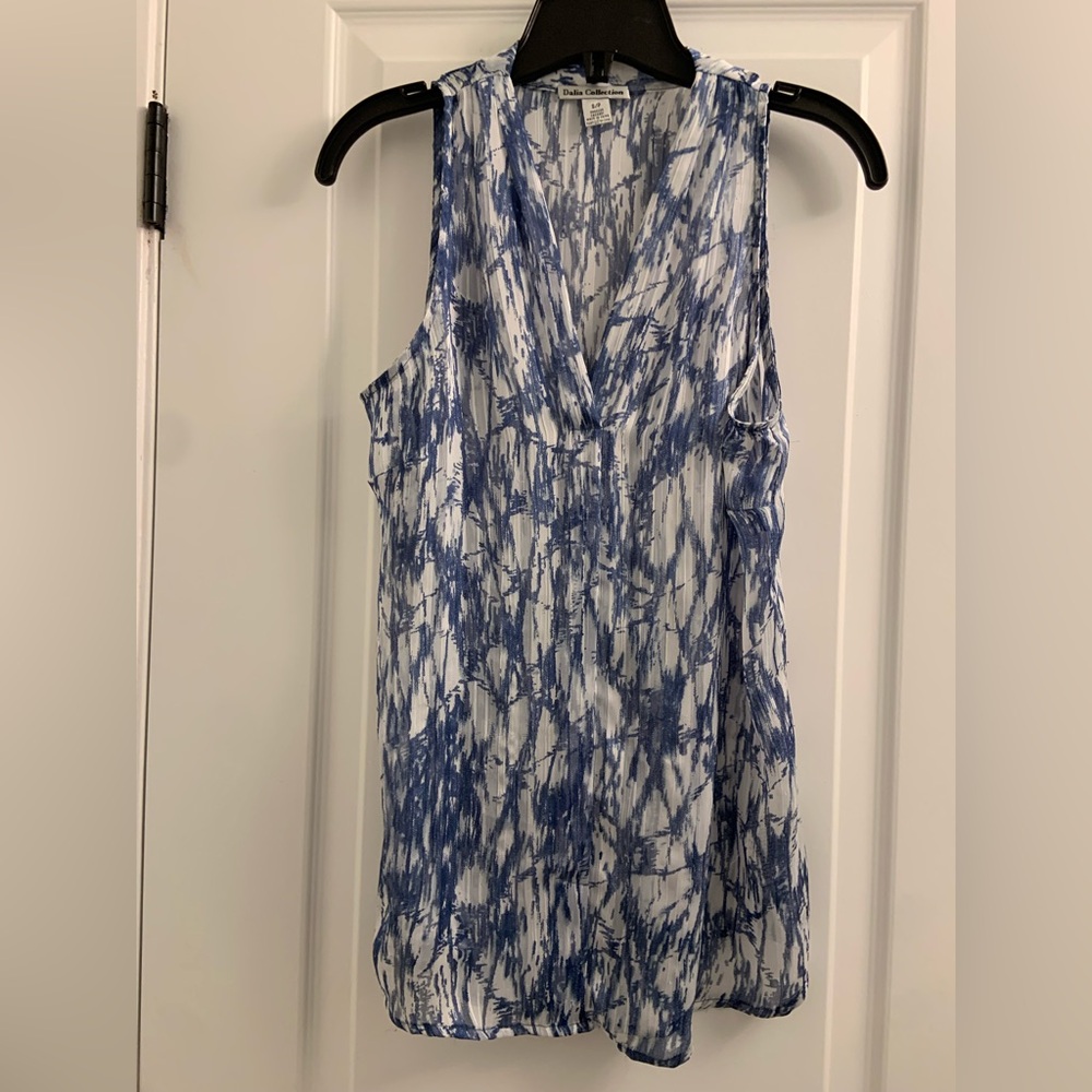 Dalia Collection Navy and White Abstract Tank Top